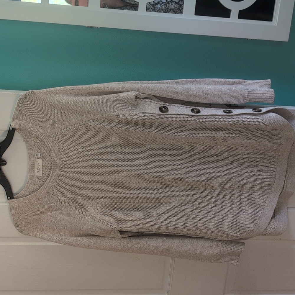 Beige Button-Side Sweater